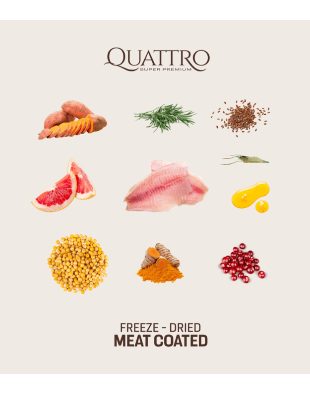 QUATTRO begrūdis  senjorų pašaras su balta žuvimi ir kriliu, 12kg 2
