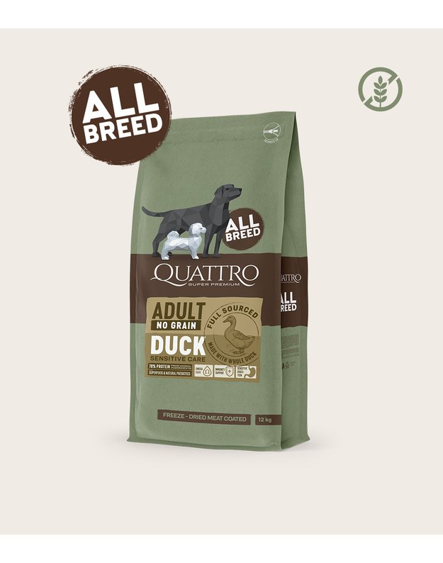 Quattro 3kg  begrūdis visų veislių suaugusių šunų pašaras su ėriena monoproteinas