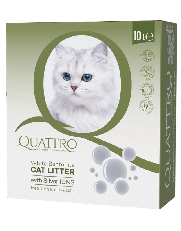 QUATTRO baltojo bentonito kraikas su sidabro jonais, 10 L