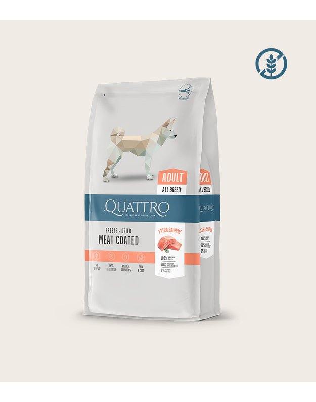 Quattro sausas visų veislių suaugusių šunų pašaras EXTRA salmon, 12kg