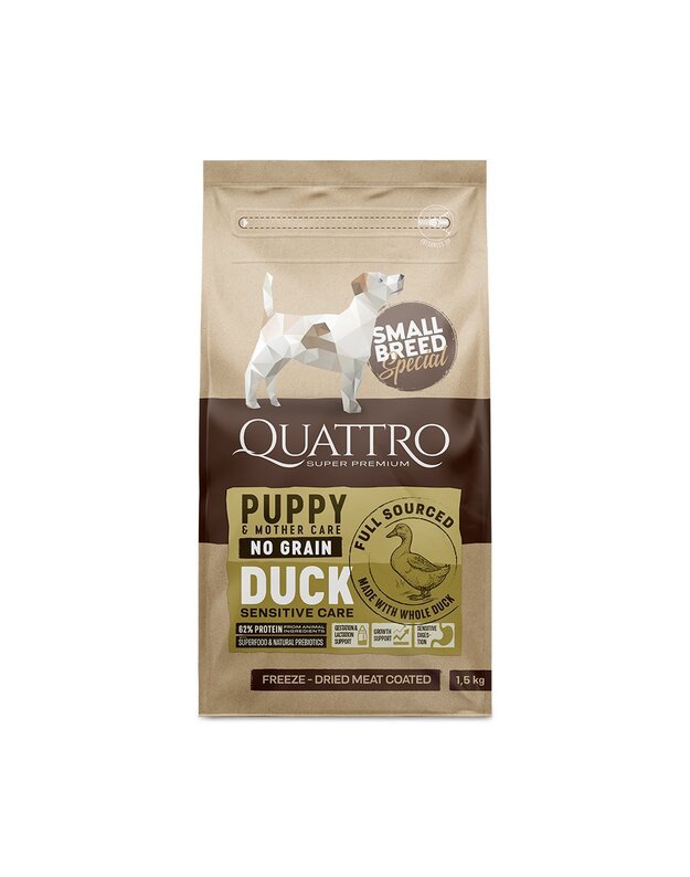 QUATTRO Small breed Puppy & Mother care sausas begrūdis maistas su antiena 7 kg