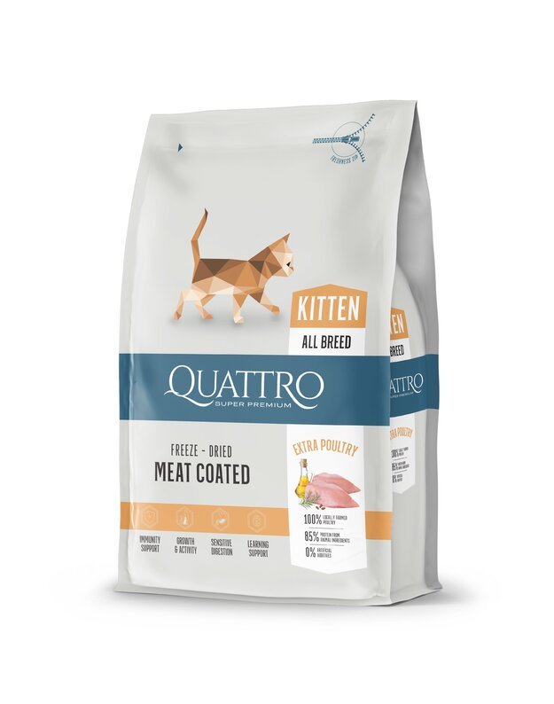 QUATTRO kitten extra poultry su paukštiena, sausas kačiukų pašaras  1,5KG