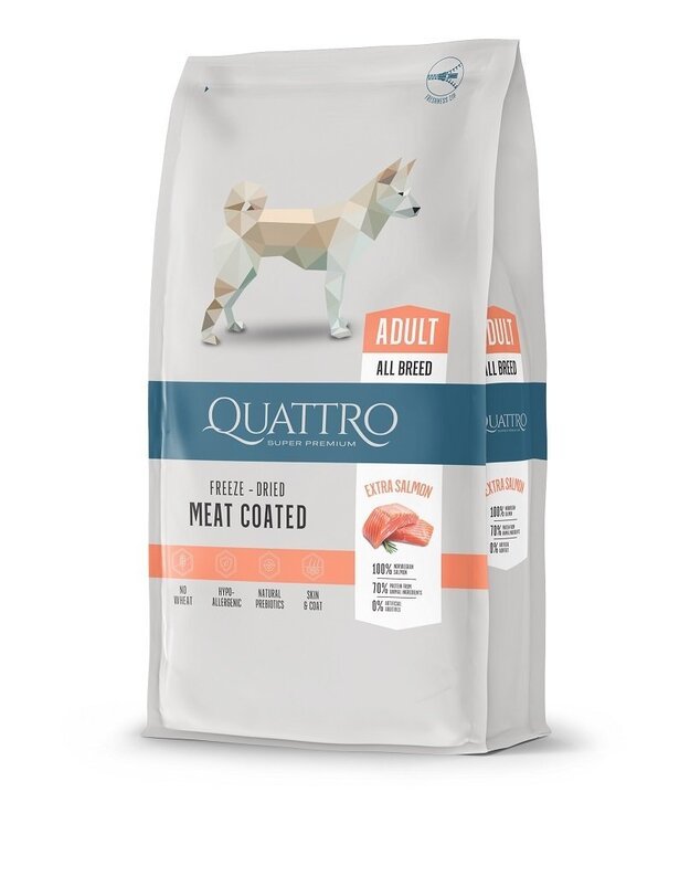Quattro sausas visų veislių suaugusių šunų pašaras EXTRA salmon, 3kg