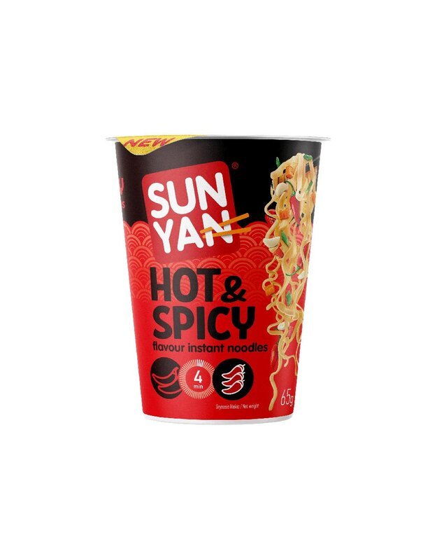 Greitai paruošiami makaronai SUN YAN aštraus skonio „Hot&Spicy“, 65g x 8 vnt.