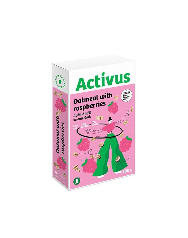 Avižinių dribsnių košė ACTIVUS su avietėmis, dėžutė, 300g x 10 vnt.