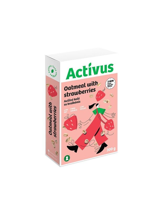 Avižinių dribsnių košė ACTIVUS su braškėmis, dėžutė, 300g x 10 vnt.
