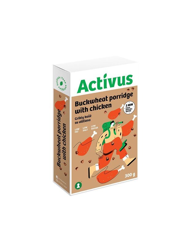 Grikių dribsnių košė ACTIVUS su vištiena, dėžutė, 300g x 10 vnt.