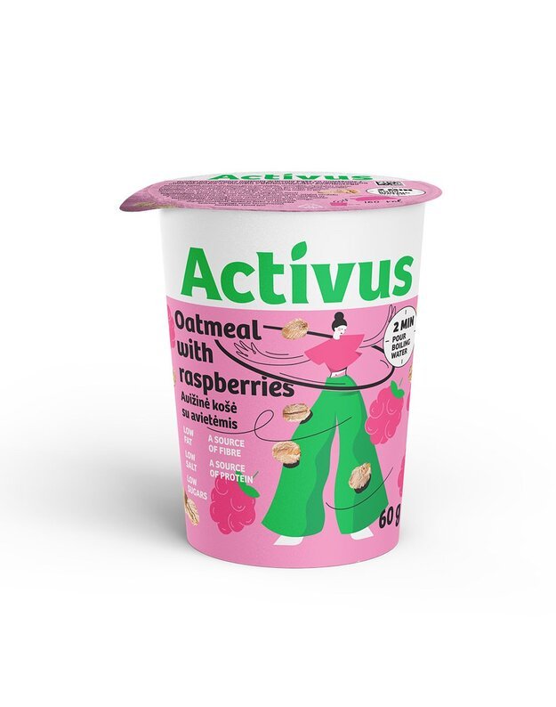 Avižinė košė ACTIVUS su avietėmis, 60g x 8 vnt.