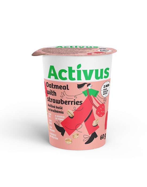 Avižinė košė ACTIVUS su braškėmis, 60g x 8 vnt.