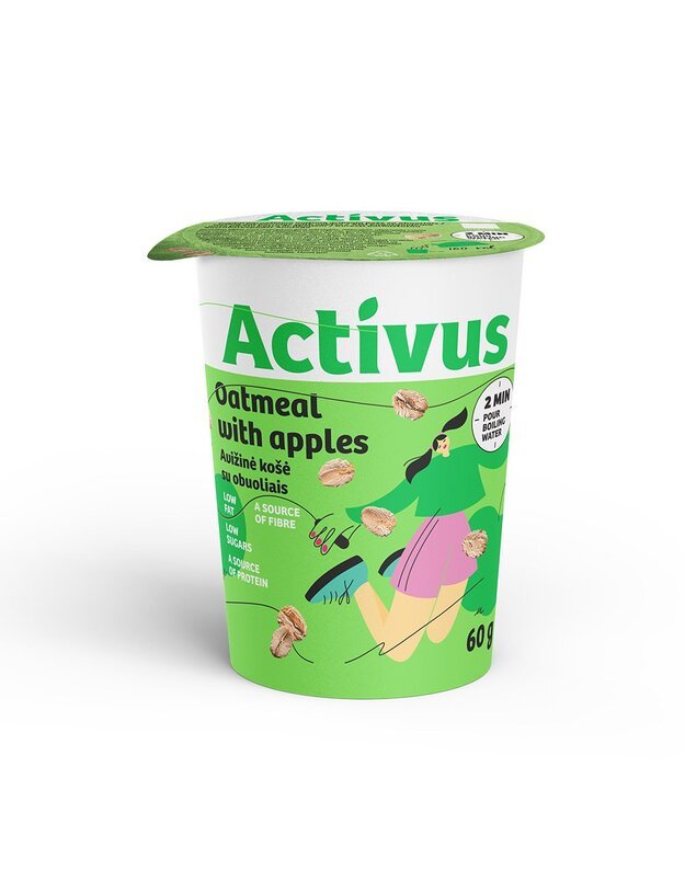 Avižinė košė ACTIVUS su obuoliais, 60g x 8 vnt.