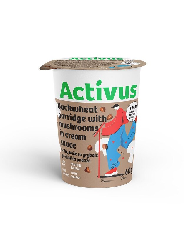 Grikių košė ACTIVUS su grybais grietinėlės padaže, 60g x 8 vnt.