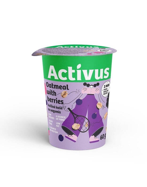 Avižinė košė ACTIVUS su uogomis, 60g x 8 vnt.