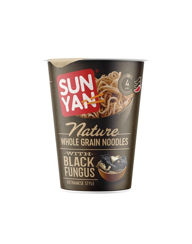 SUN YAN Nature viso grūdo makaronai Vietnamietiškai su juodaisiais grybais, 63g x 8 vnt.