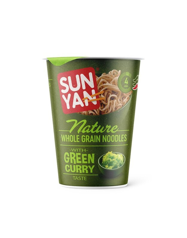 SUN YAN Nature viso grūdo makaronai su žaliojo kario skonio sultiniu, 62g x 8 vnt.
