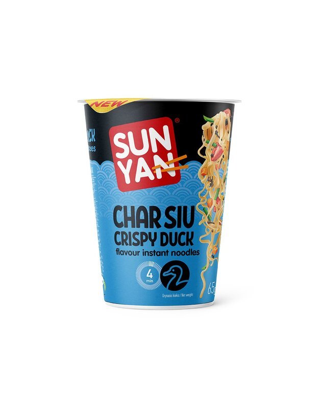 Greitai paruošiami makaronai SUN YAN  traškios antienos Char Siu skonio , 65g x 8 vnt.