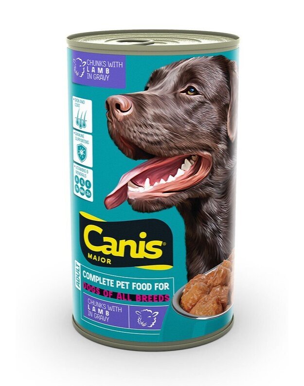 Canis Major konservuotas ėdalas šunims su ėriena padaže, 1,25 kg