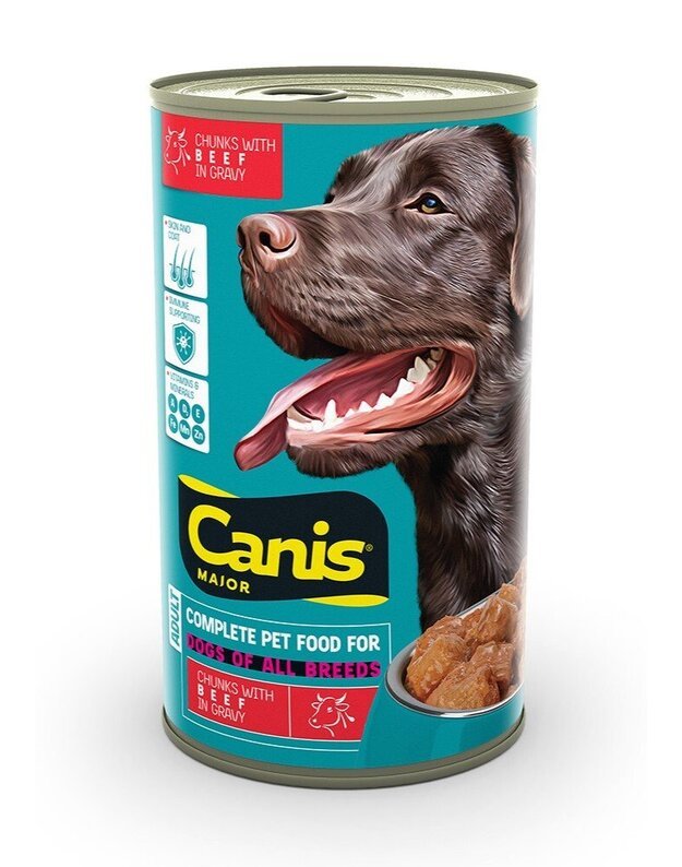 Canis Major konservuotas ėdalas šunims su jautiena padaže, 1,25 kg