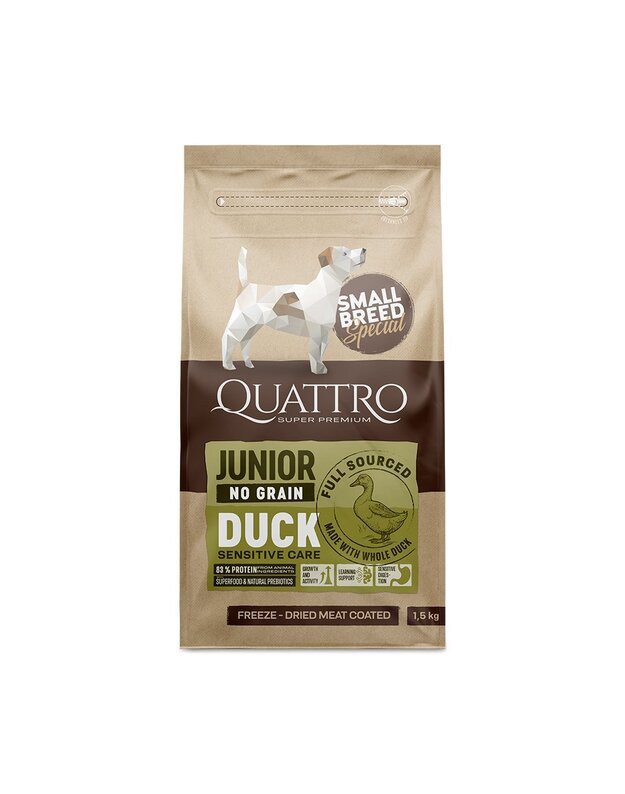 Quattro Small breed Junior sausas begrūdis maistas su antiena 1,5 kg
