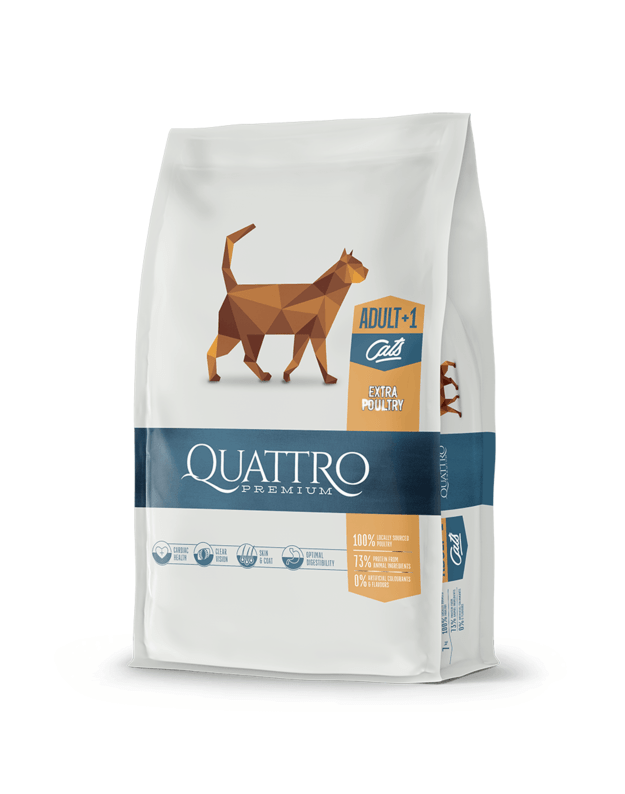 QUATTRO Extra Poultry su paukštiena sausas kačių pašaras, 1,5kg